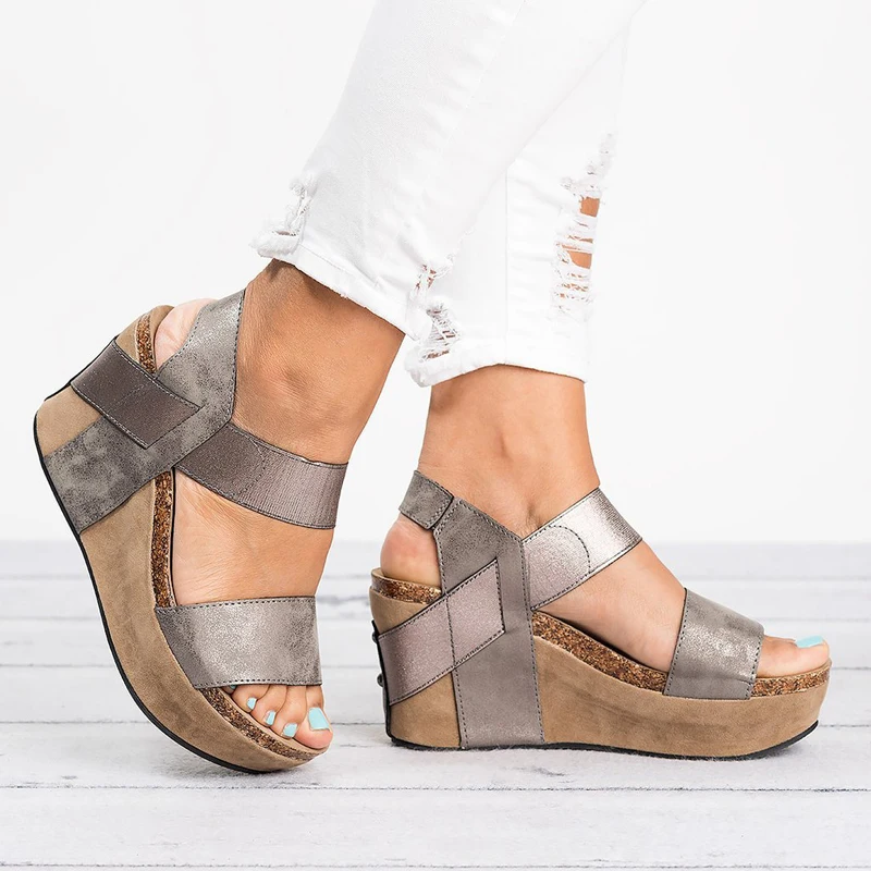 Сандалии женские на платформе босоножки танкетке открытый носок высокий каблук