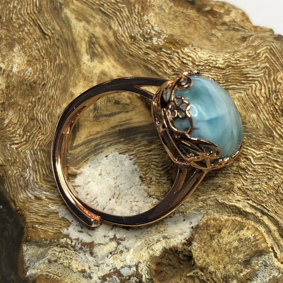 Натуральное серебряное кольцо larimar овальное 12 мм * 14 редкий и красивый синий