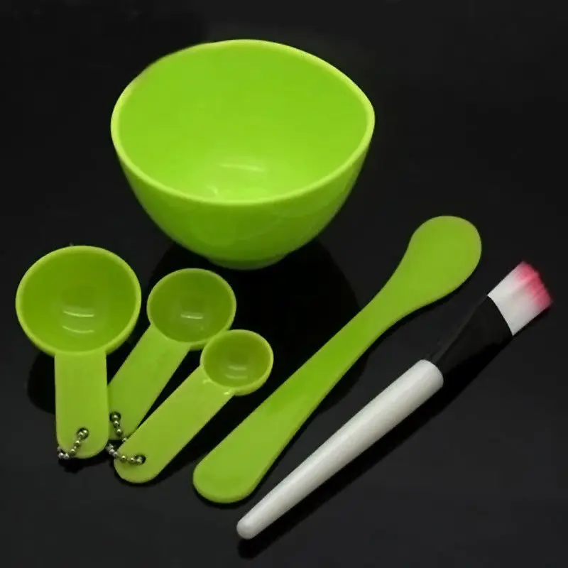 Зеленый Пластиковая маска для лица 4 в 1 DIY инструмент для смешивания чаши щетка ложка палка инструмент набор для ухода за лицом - Цвет: Зеленый