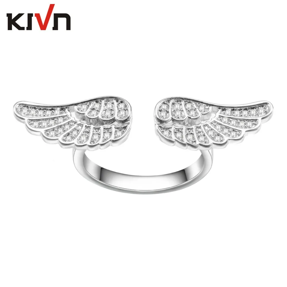 KIVN женские модные ювелирные изделия Pave CZ кубический цирконий Крыло ангела перо