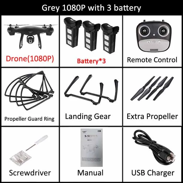 SJRC S70W gps FPV Радиоуправляемый Дрон 1080P HD Регулируемая широкоугольная камера Wi-Fi живое видео Следуйте за мной gps возврат домой Радиоуправляемый квадрокоптер Дрон - Цвет: Grey 1080p 3battery