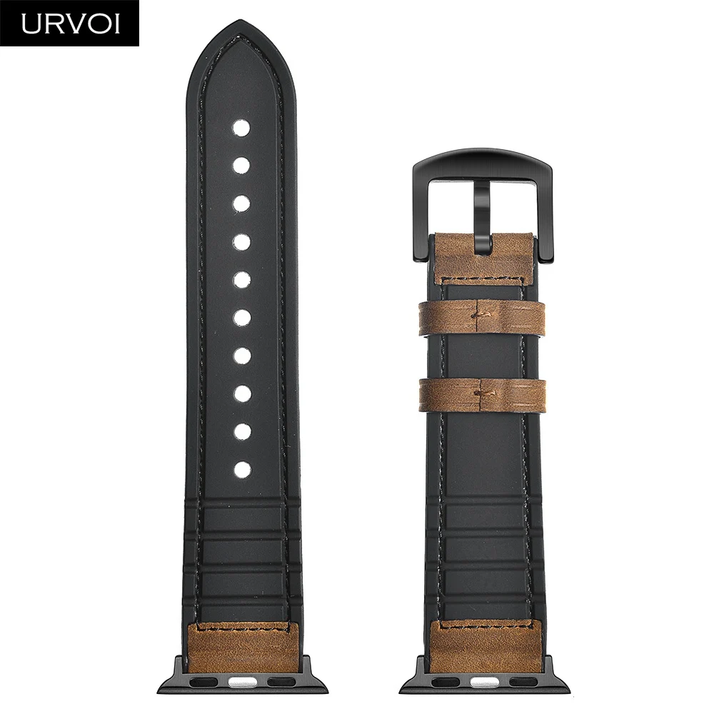 Ремешок URVOI для apple watch series 5 4 3 2 1 кожаный ремешок силиконовая задняя часть iwatch