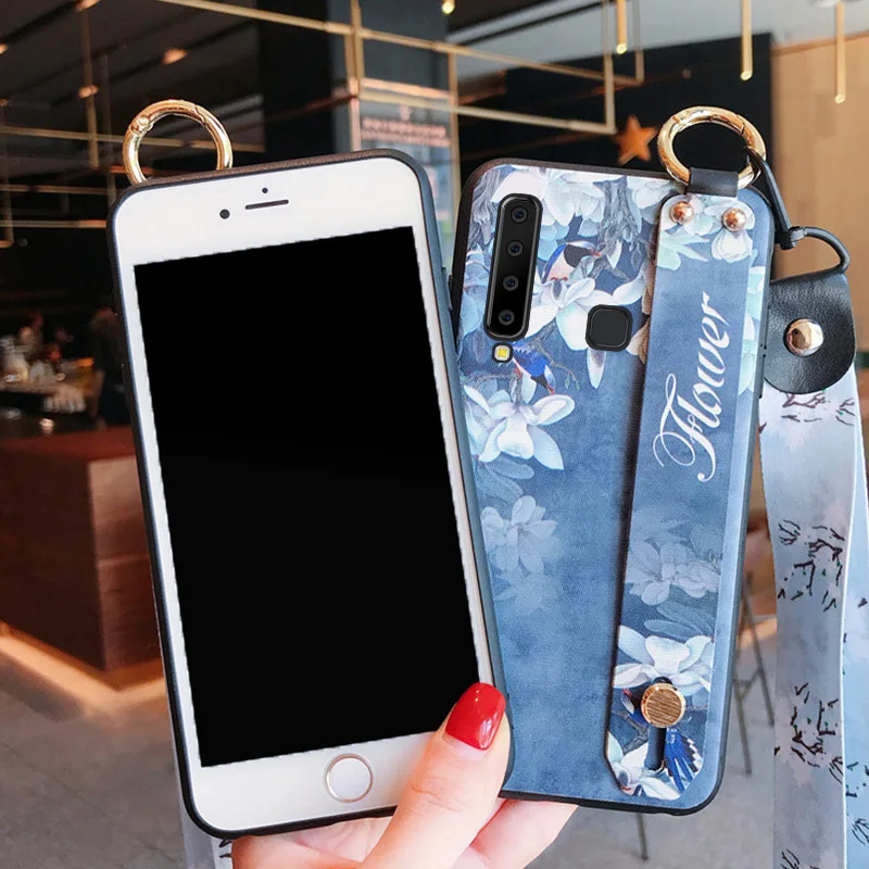ALIVO For Samsung Galaxy A9s case Cartoon relief flowers Silicone full protection Fitted Case+Wrist lanyard for galaxy A8s Cover |