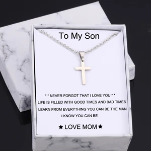 with box - MOM Модные украшения для детей, чтобы мой сын никогда не забывал, что я люблю вас ожерелье крест кулон ожерелье подарок на день рождения - Окраска металла: with box - MOM