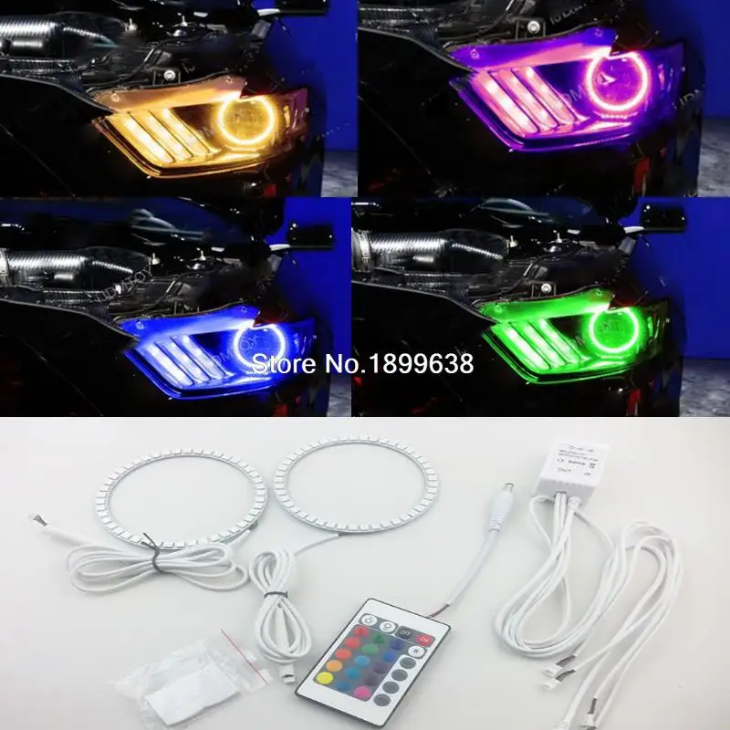 

2pcs/set RGB 7-Color LED Angel Eye Halo Rings For 2015-up Ford Mustang Headlight Projectors
