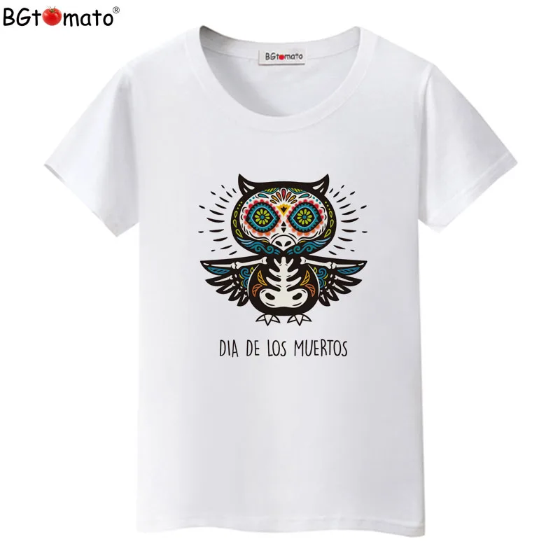 BGtomato T shirt Skull owl funny t shirts 2021 New style tshirt women Four colors cool top tees Cheap sale brand tee | Женская одежда