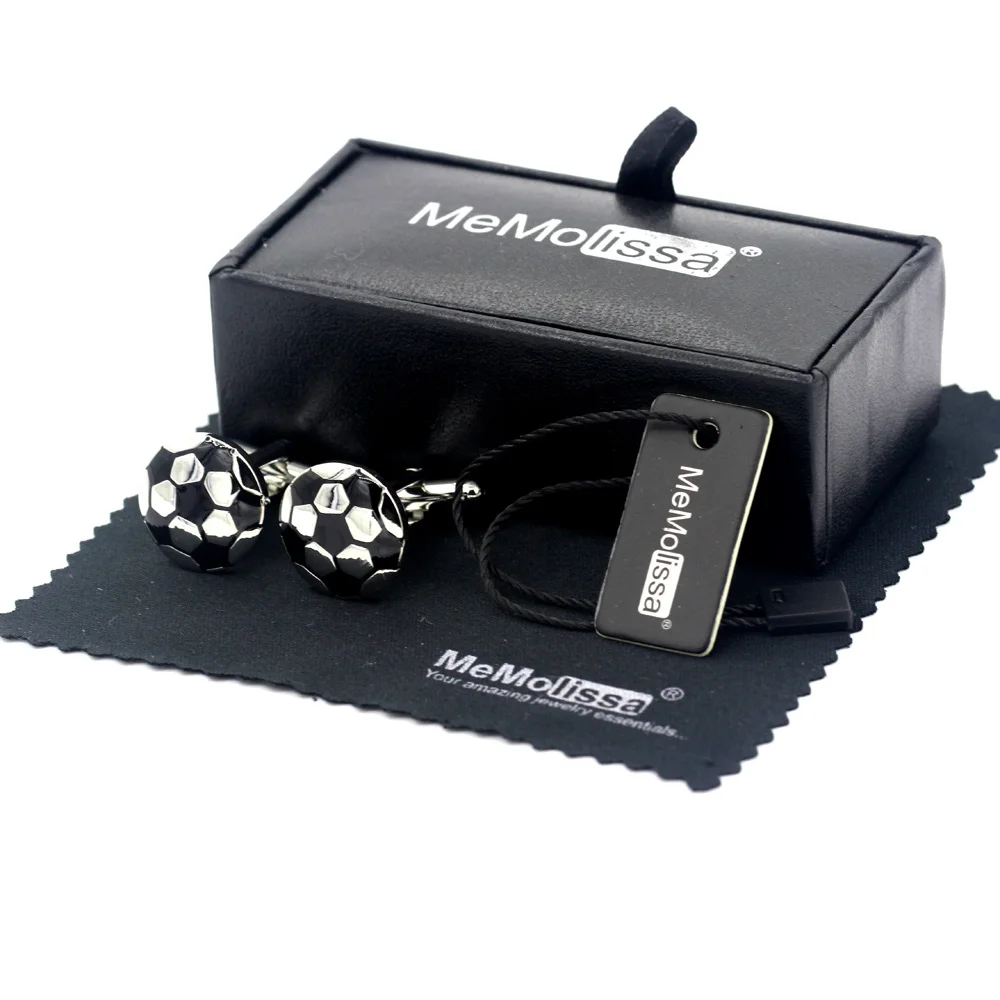 Cufflinks Box Set MeMolissa дисплей коробка Запонки Спортивные Запонки Футбол Дизайн мужские Запонки серебро с черным покрытием бирка и протирать ткань - Окраска металла: Cufflinks Box Set