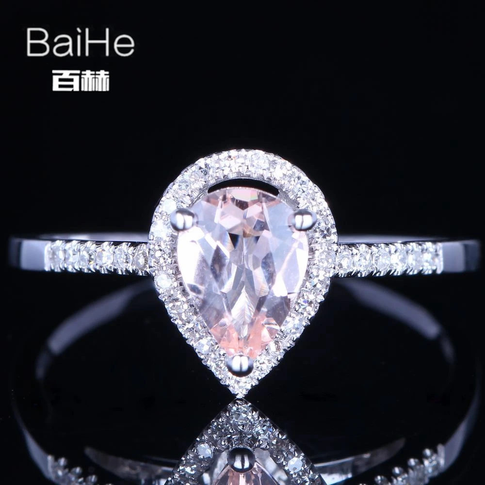 BAIHE подлинной стерлингового серебра 925 0.6ct розовая груша морганитом Для женщин