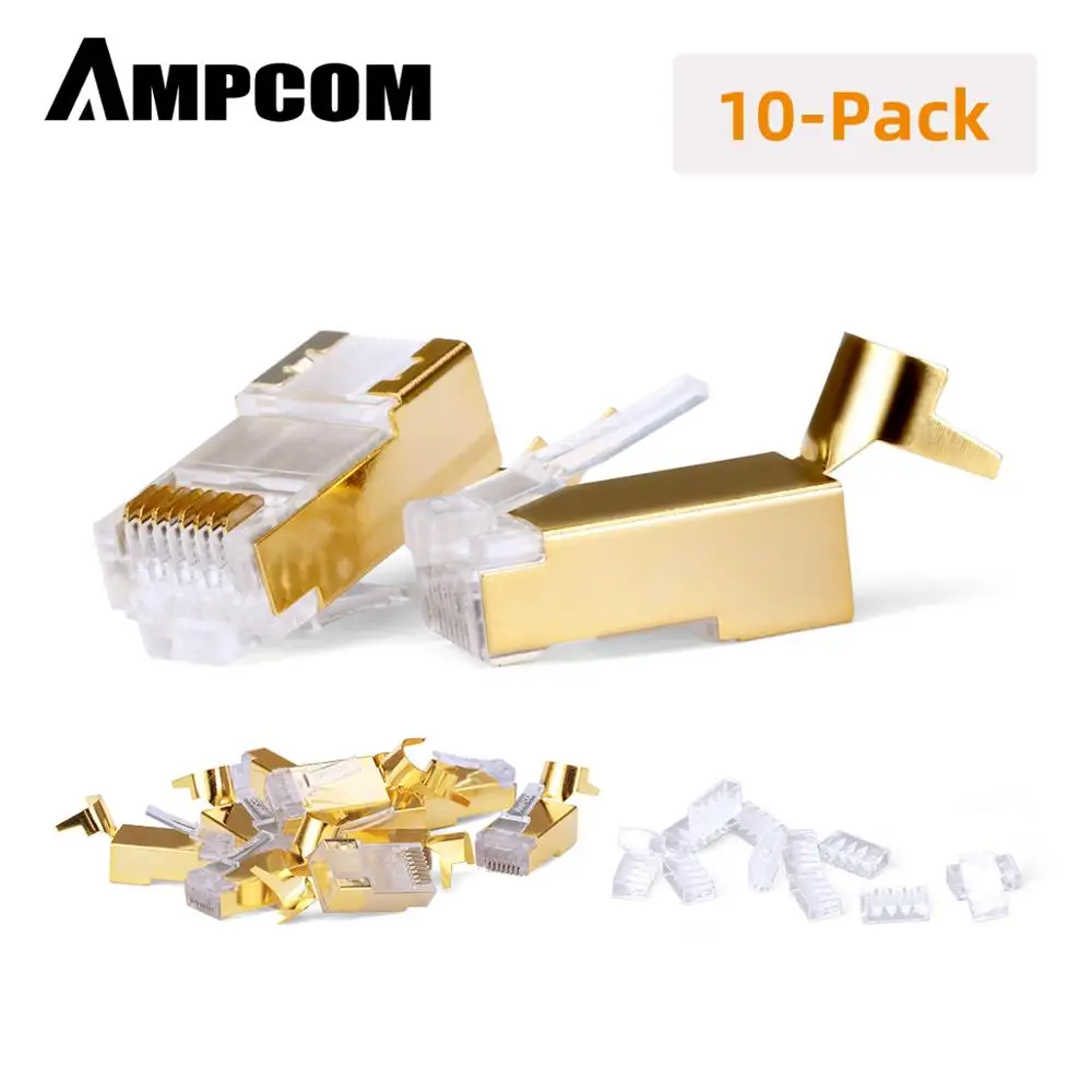 AMPCOM Cat7 разъем позолоченный экранированный RJ45 для Ethernet кабель 8P8C 50u