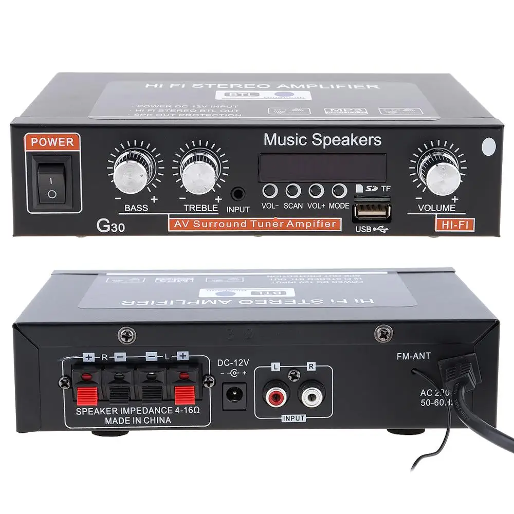 Автомобильный Hi-Fi аудио стерео усилитель мощности G30 FM-радио плеер SD USB DVD MP3 с