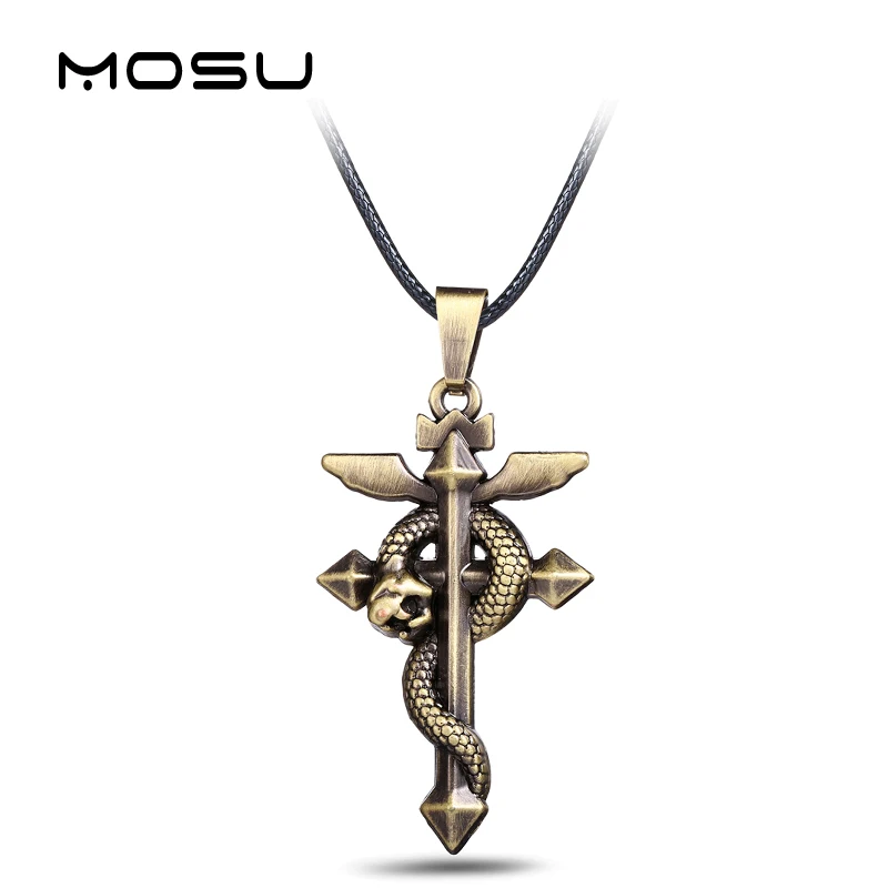 

MOSU 12/pcs/lot Hot Anime Fullmetal Alchemist Metal Necklace Cross Snake Pendant Cosplay Accessories Jewelry can Drop-shipping