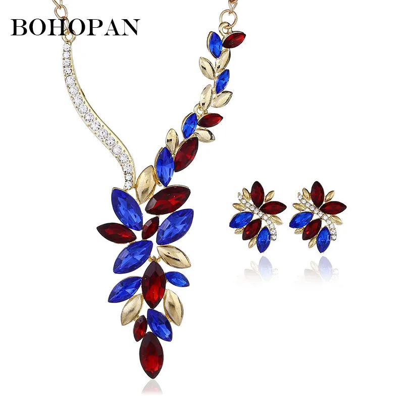 

Fashion Luxury Jewelry Set Women 2018 Gold Chain Multicolor Gem Fashion Jewelry Sets for Party Bridal Jewelry Summer Bijoux