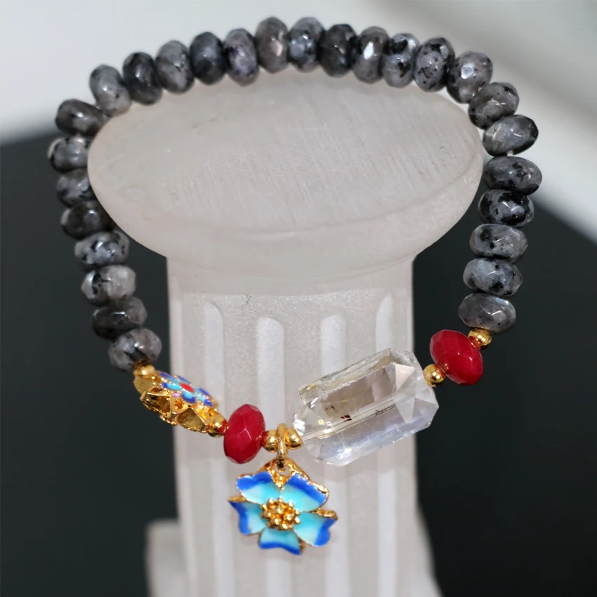 

6 style charms bracelet bangles women 5*8mm stone jades chalcedony abacus beads elegant gift cloisonne diy jewelry 7.5inch B2930