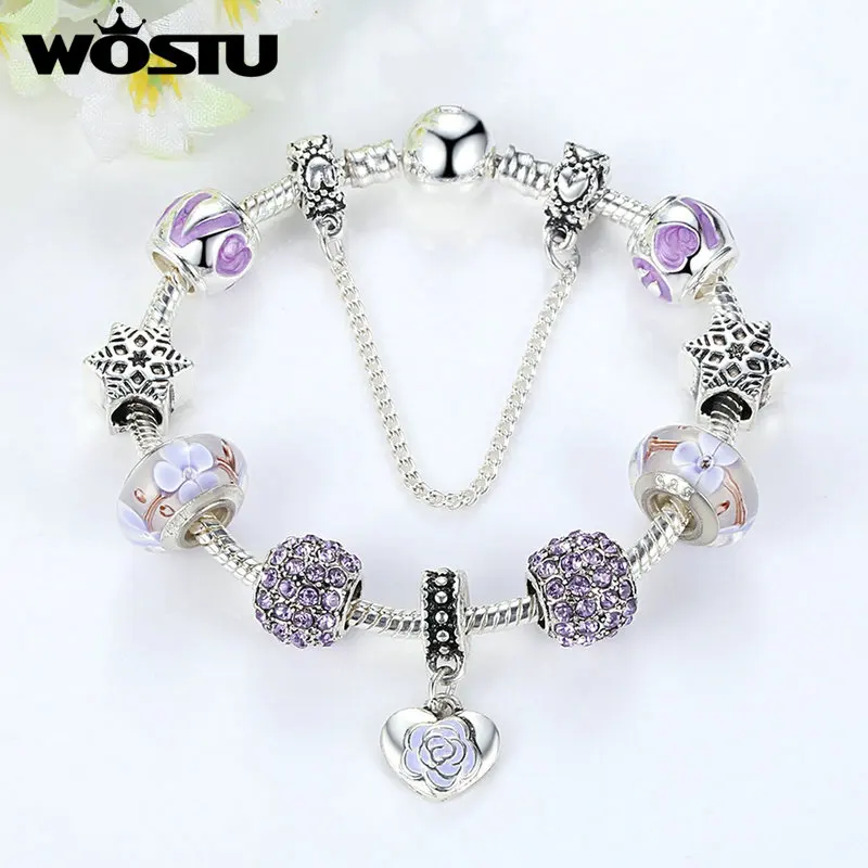 WOSTU новый модный Серебряный Фиолетовый гламурный браслет для женщин хорошее