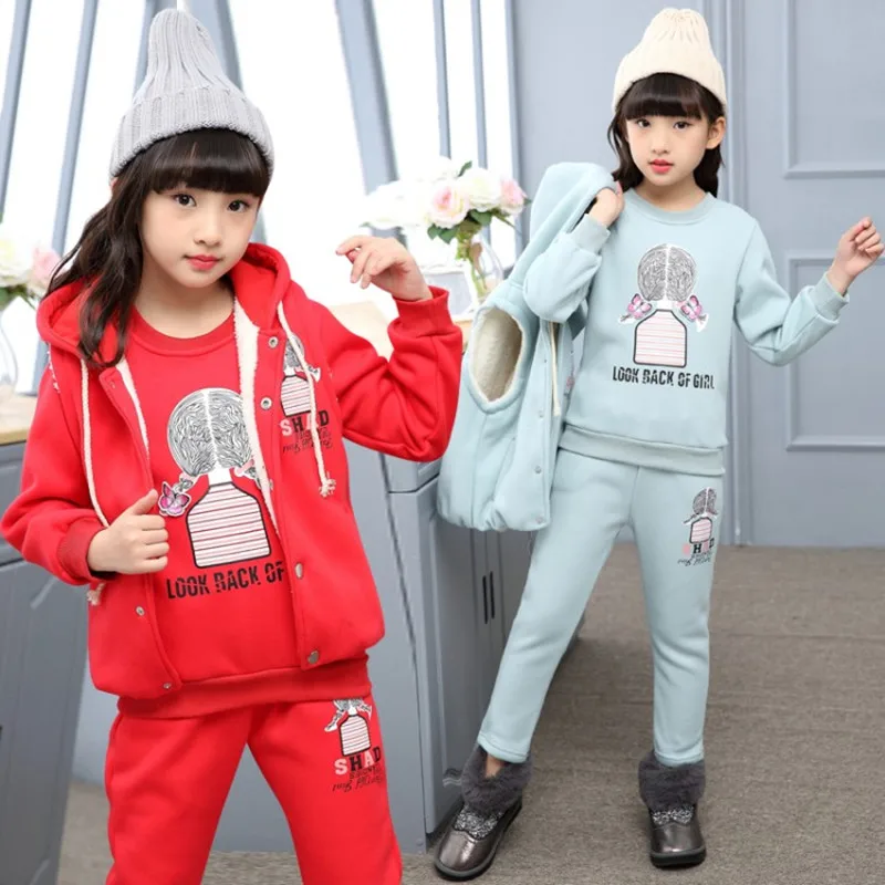 2018 зимний плотный комплект одежды с рисунком для девочек спортивный жилет + топ