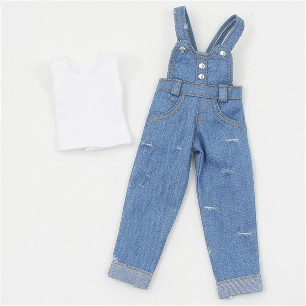 Блит куклы одежда до белого кружева с синими джинсами он подходит для 1/6