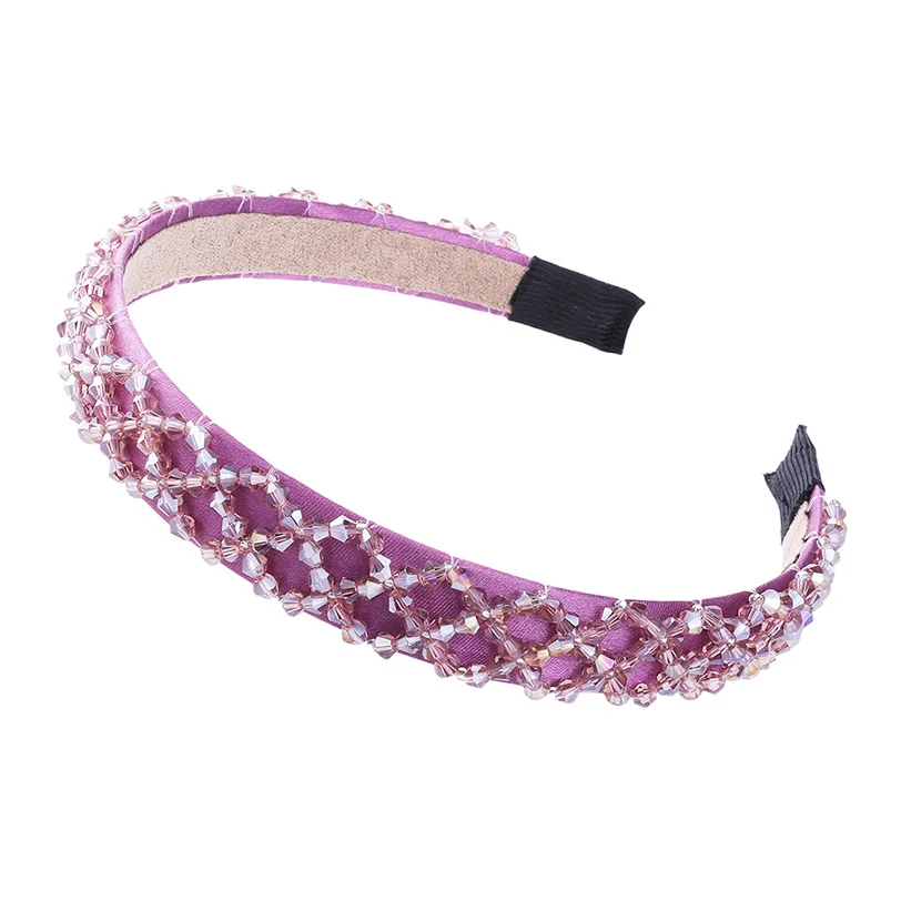 purple 2 cm LEVAO 3 см мудрые бисерные Хрустальная лента для волос для женщин Плетение Бисером волосы полосы обруча головные уборы ободок повязка для волос для девочек орнамент - Цвет: purple 2 cm