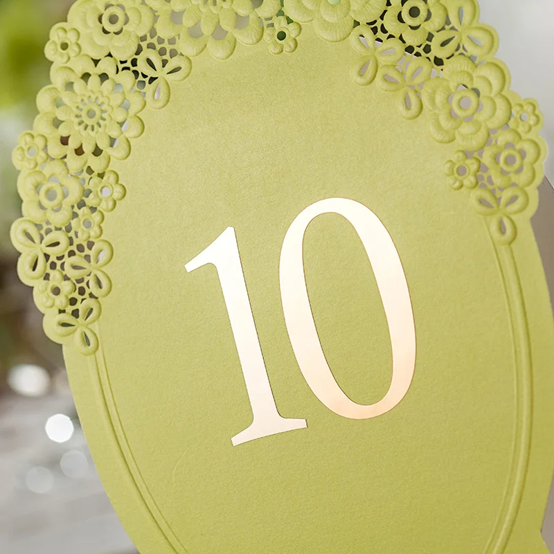Лазерная резка зеленый лимон Цвет Свадебные рассадочная карточка с таблицей