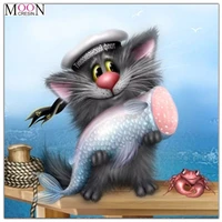 mooncresin 5d diy diamond painting cross stitch cat fish shrimp 3d diamond mosaic full round diamond embroidery decoration kit