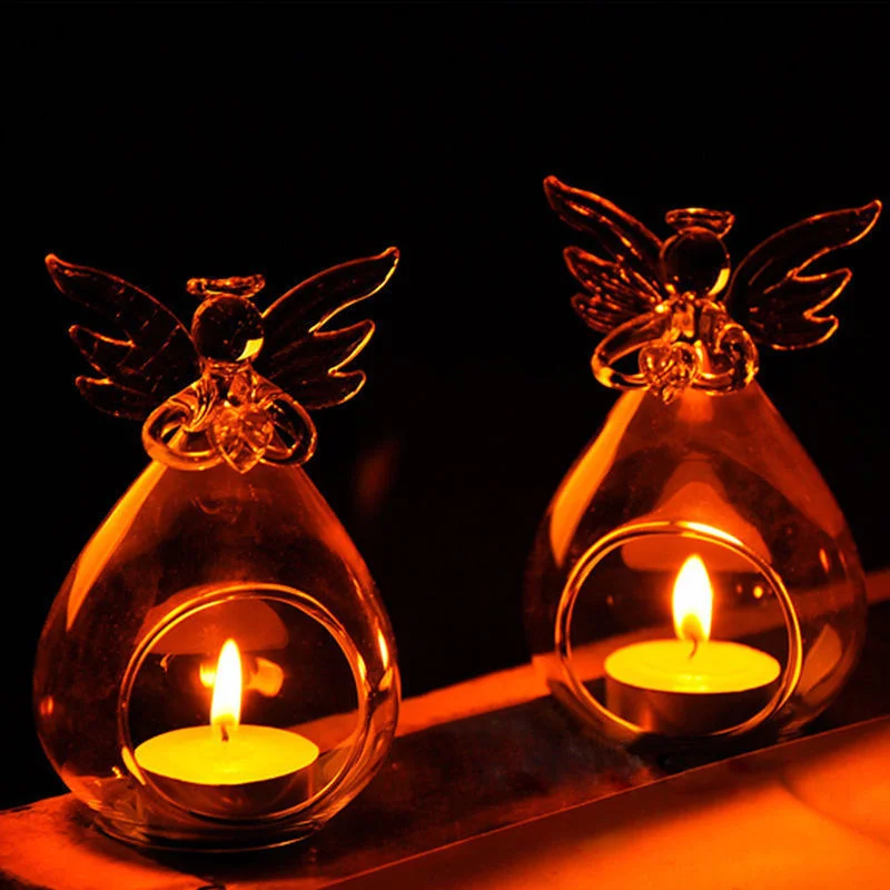 Romantic Angel Crystal Glass Candle Holder Hanging Tea Light Lantern Candlestick Burner Vase DIY Wedding Party Home Decoration