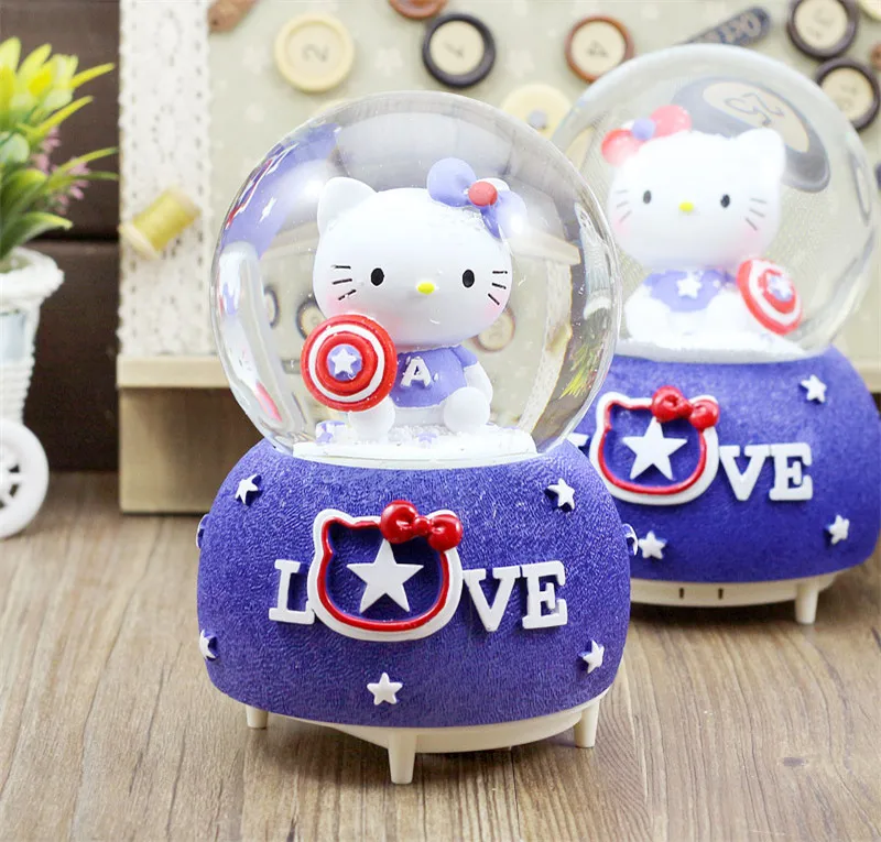 Hello kitty Светодиодный светильник музыкальная шкатулка в виде хрустального шара поворотный снежный шар музыкальные коробки поворотный карусель музыкальная шкатулка для принцессы подарок для девочки