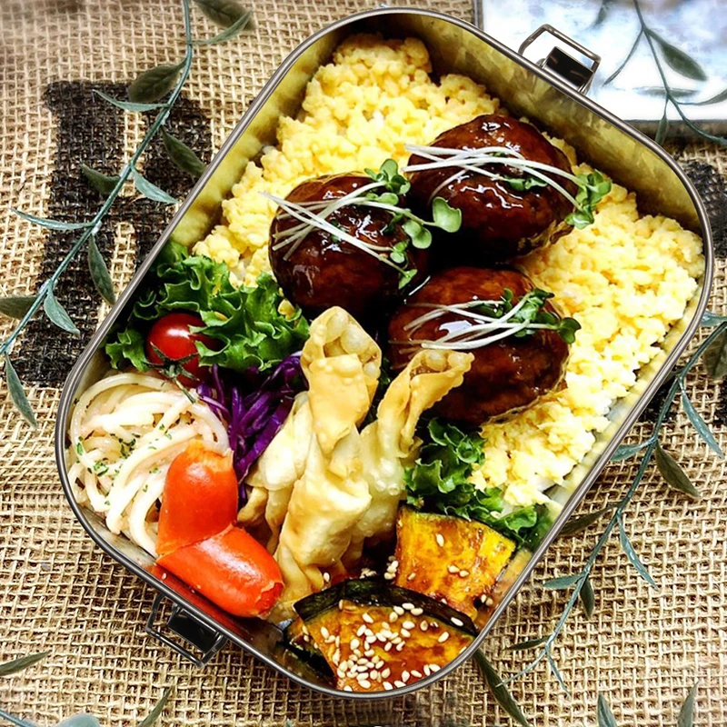 Ланч-бокс пищевой контейнер кухонный Bento box 304 нержавеющая сталь регулируемая коробка для хранения герметичная силиконовая уплотнительное кольцо