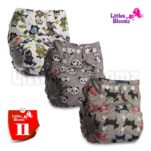 [Littles и Bloomz] 3 шт./компл. Детские Моющиеся Многоразовые реальные тканевые карманные подгузники, 3 Подгузники/подгузники и 3 вставки из микроволокна в одном комплекте - Цвет: 11