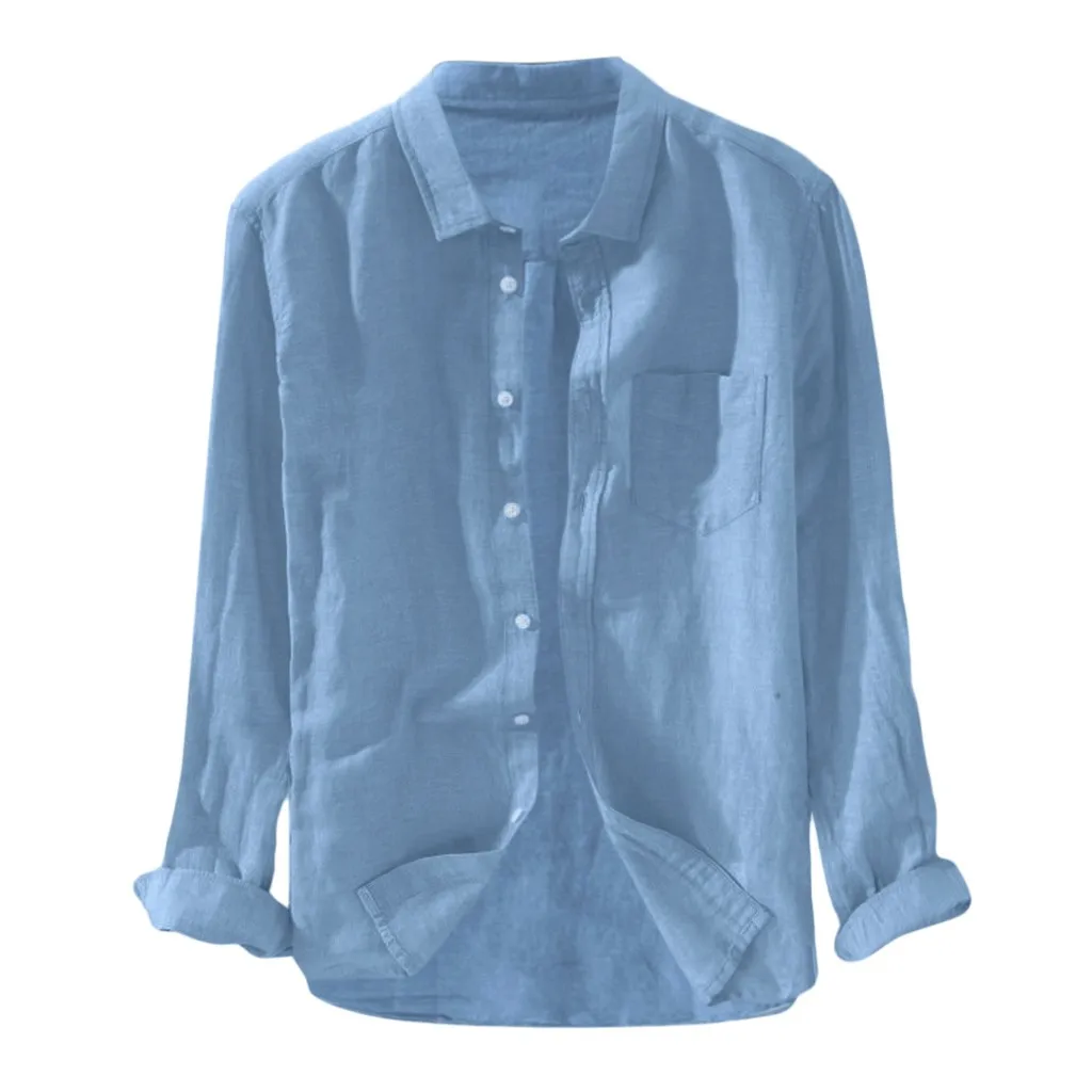 

M-3XL Men's Baggy Solid Cotton Linen Long Sleeve Button Pocket Plus Size Shirts Men Clothing Soft Comfortable Men's Shirt