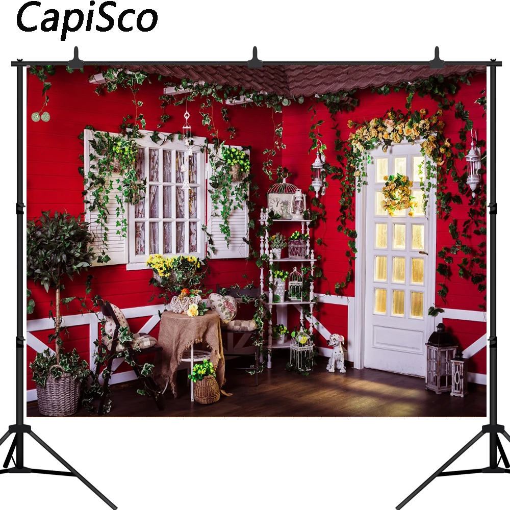 

Capisco photography backdrop red house family party decor children Birthday new background photocall customize photo printed