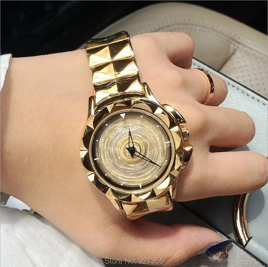 2019 New Women Watch Stainless Steel Watches Lady Shining Rotation Dress Watch Big Diamond Stone Wristwatch Lady Rose Gold Watch