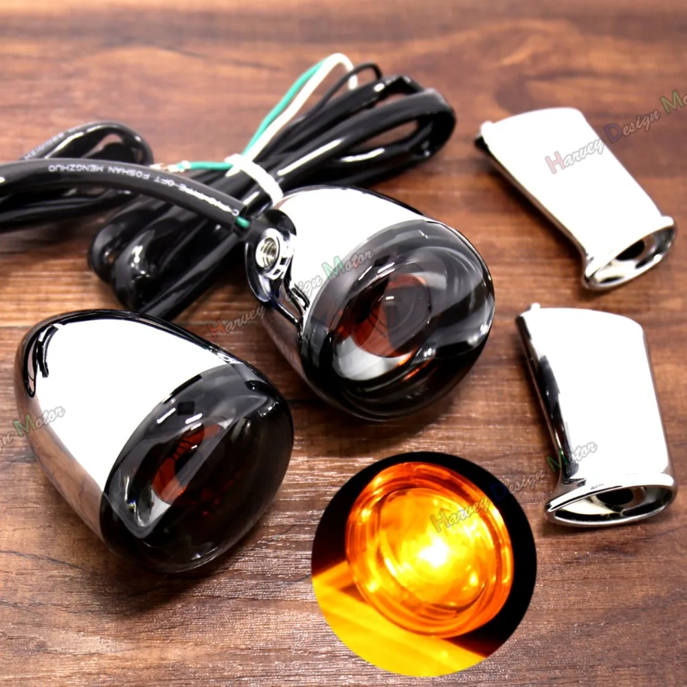 Задние хромированные пуленепробиваемые поворотники и кронштейн для Harley Dyna Softail