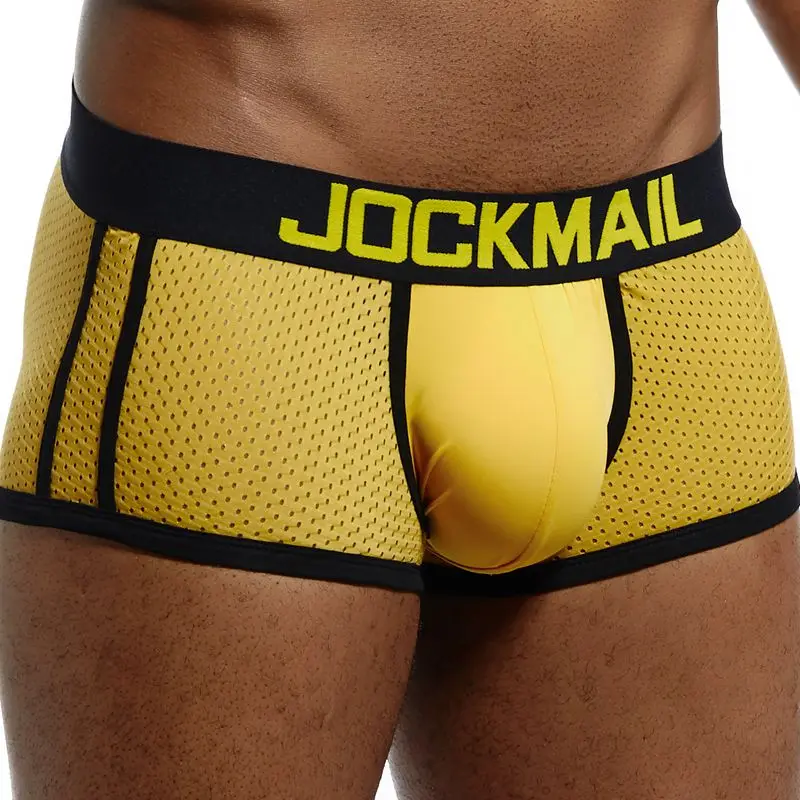 Цвет: желтый JOCKMAIL, сексуальное мужское нижнее белье, боксеры, сетка, боксеры, мужские боксеры, Homme Boxershorts, мужские трусы, calzoncillos, Гей Нижнее белье - Цвет: Цвет: желтый