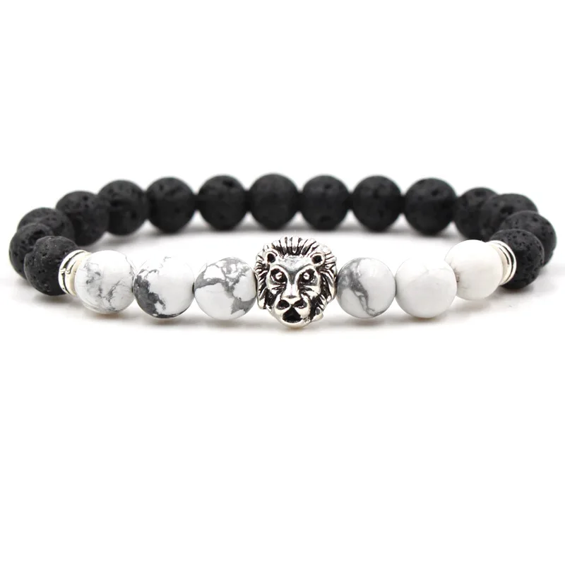 Для мужчин женщин jewelry Браслеты черная лава Исцеление природа камень лев Йога бисером мяч цепи браслет