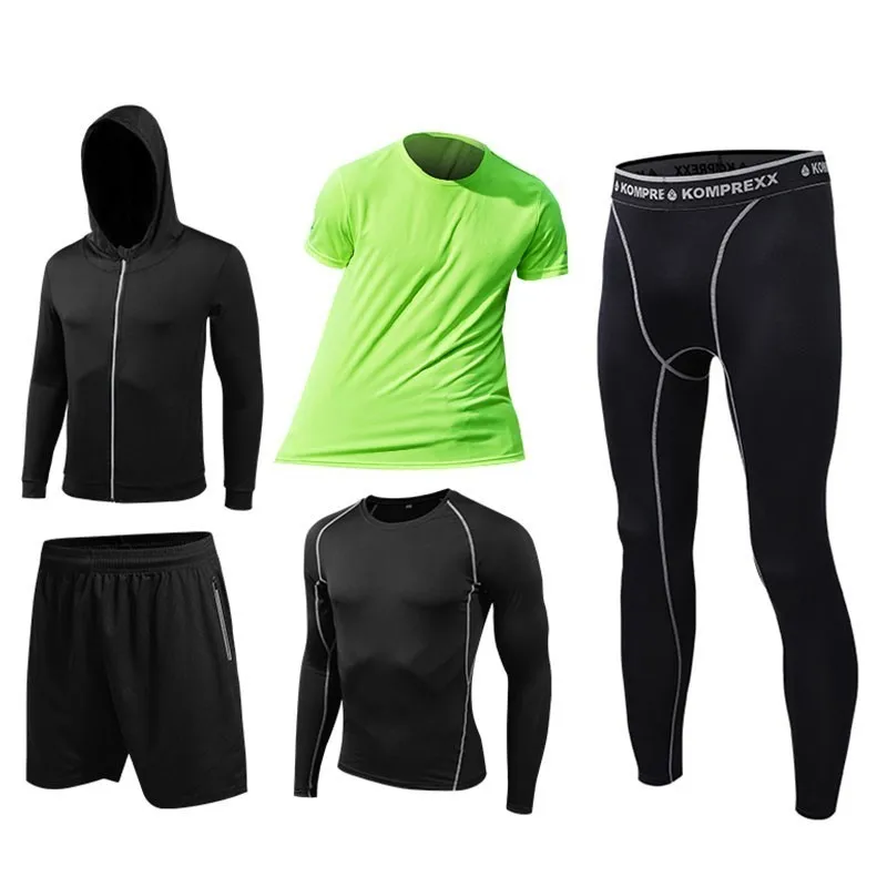 Men sportswear-GRE5 Мужская спортивная одежда, черный, серый, белый спортивный костюм, Мужская эластичная одежда для тренировки в спортзале, дышащая тренировка бега трусцой комплект для бега - Цвет: Men sportswear-GRE5