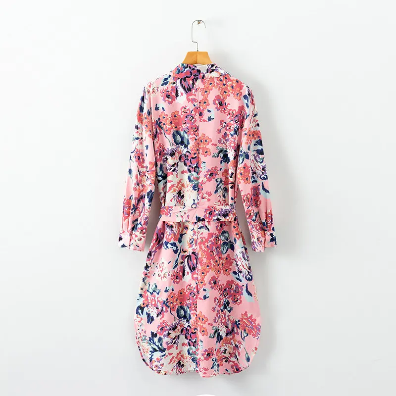 Boho винтажное цветочное розовое осеннее платье с длинным рукавом Повседневное