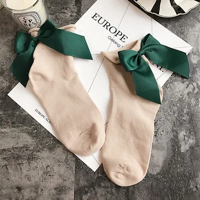 KhakiArmgreen 27 Colors.Chic Streetwear Women's Lovely Candy Color Bow Socks.Casual Female Contrast Color Short Socks.Cute Ladies Bow knot Sox - Color: KhakiArmgreen