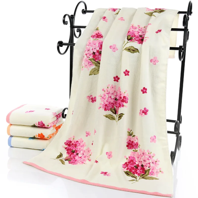 

New Women Pink Blue Flower Towel 100% Cotton Men's Towel Bath Towel High Quality 32 Strand Cut Reactive Printing Beach Towel