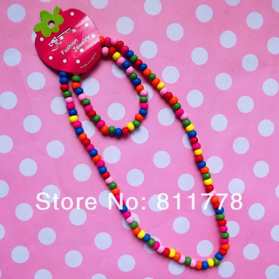 2set New Elastic Rope Children Wood Beads Necklace Cute Flower Combination Environmental Beautiful Gifts bracelet | Украшения и