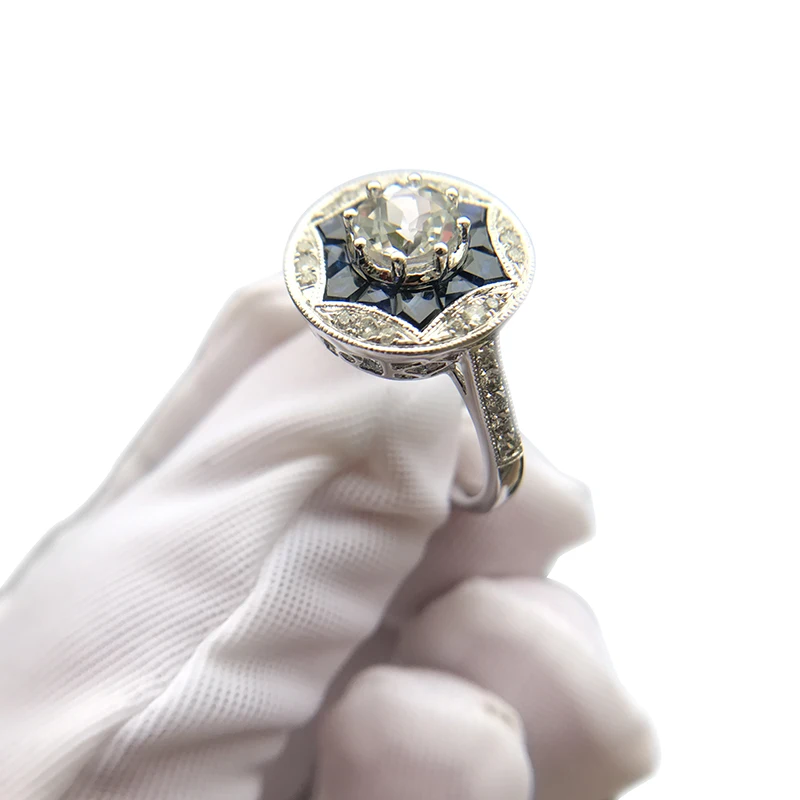 AINUOSHI 14 K белое золото Женское Обручальное Кольцо Natutal белый Аквамарин Свадьба юбилей синий сапфировый Бриллиант женские кольца
