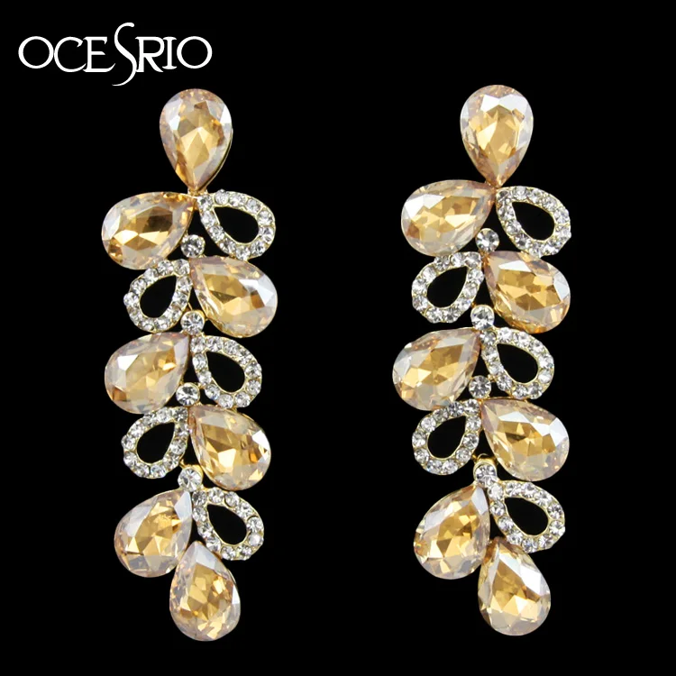 OCESRIO роскошный большой длинный кристалл Шампанское золотые серьги для женщин