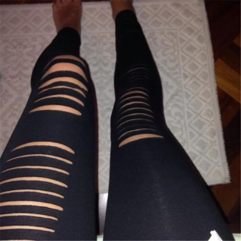 Летние Стиль женские модные брюки рваные бодикон для девушек в стиле панк