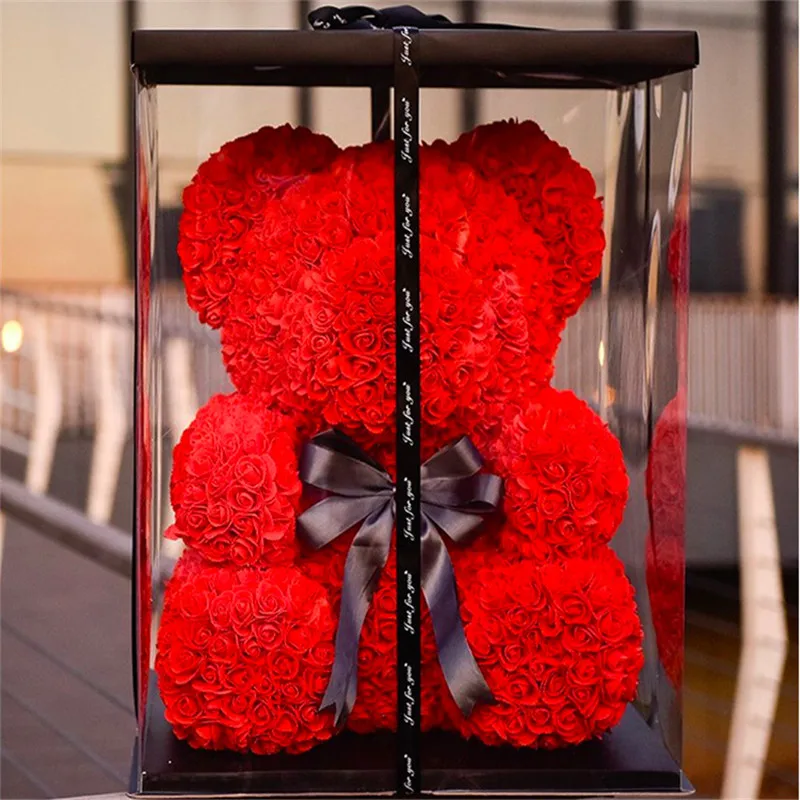 Peluche rom&aacute;ntico personalizado para el D&iacute;a de San Valent&iacute;n, oso de peluche rosa de 35cm, regalo de cumplea&ntilde;os, Navidad, boda, flores artificiales, 2021-2