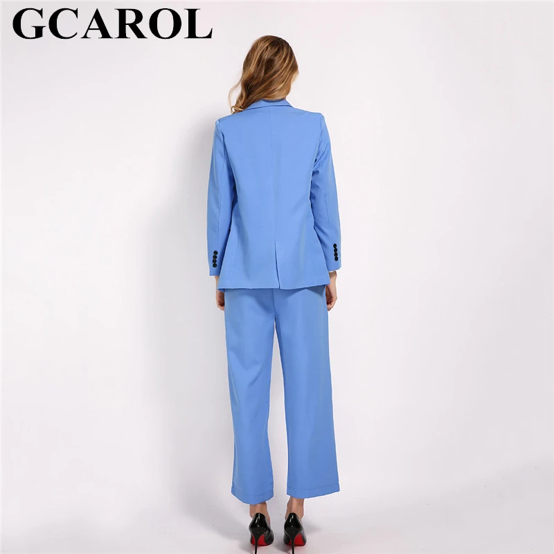 GCAROL новые женские комплекты из 2 предметов элегантный OL костюм и брюки с высокой талией плиссированные брюки весенние летние синие наряды
