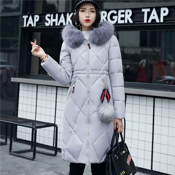JBL602grey 5XL Женские зимние куртки и пальто повседневные Длинные рукава большой меховой воротник пуховое пальто женские свободные теплые парки с капюшоном размера плюс - Цвет: JBL602grey