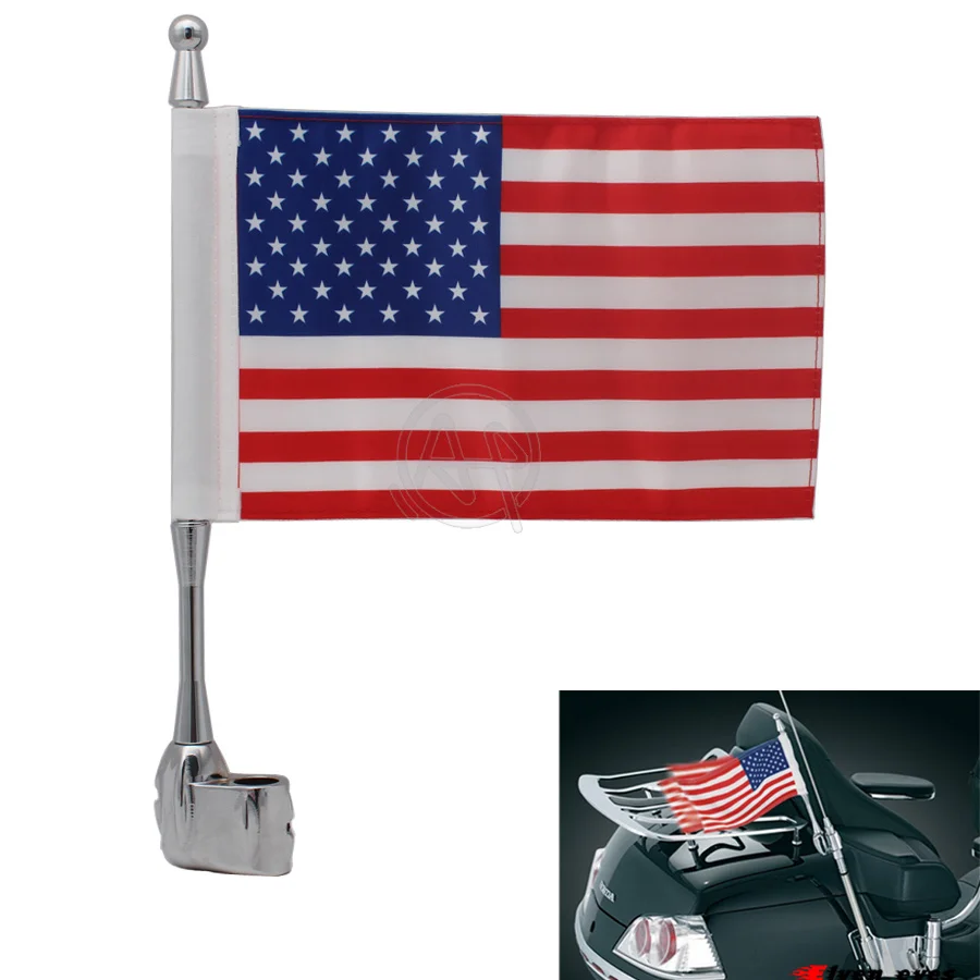 Für Honda GoldWing GL1800 GL1500 2001-12 Motorrad Amerika Vereinigten Staaten Flagge Seite Montieren Gepäck Rack Antenne Vertikale Fahnenmast