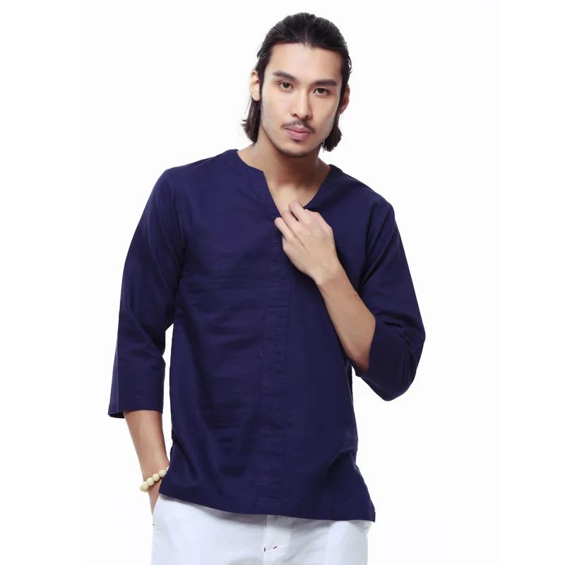Рубашка Мужская льняная с рукавом 3/4 и V образным вырезом|men half sleeve shirt|linen shirtshirt casual