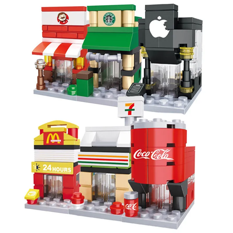 Мини уличный город 3D модели блоков розничный магазин McDonald кафе яблоко