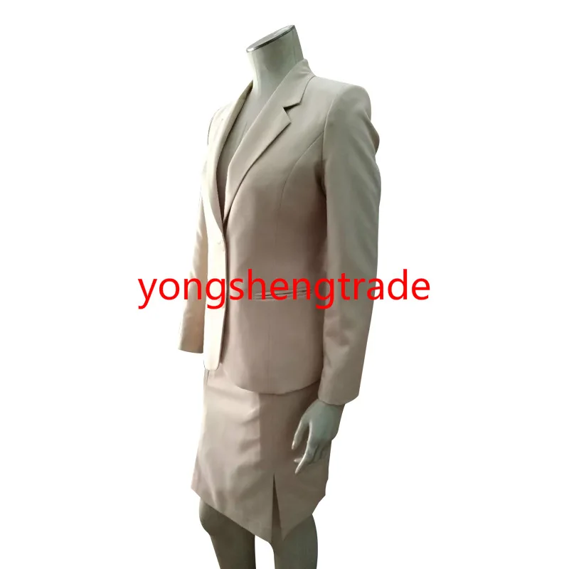 Custom Made Woman Suit Begie Women Plus Size Two-Button Blazer &amp Pleated-Hem Pencil Skirt Notch collar HS7952 | Женская одежда