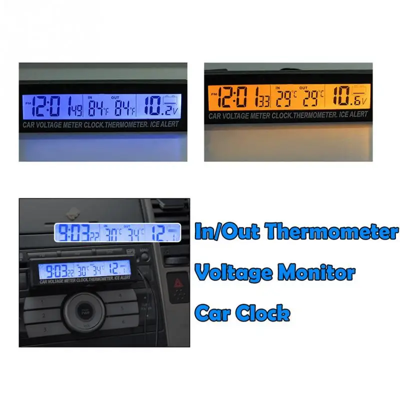 3 In 1 Car LED Digital Clock In/Outdoor Temperature Thermometer Voltage Meter 12V Multifunctional Noctilucence | Автомобили и