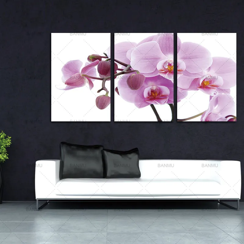 

3 Panels Unframed Canvas Photo Prints Pink Butterfly Orchid Flower Wall Art Picture Canvas Paintings Wall Decorations